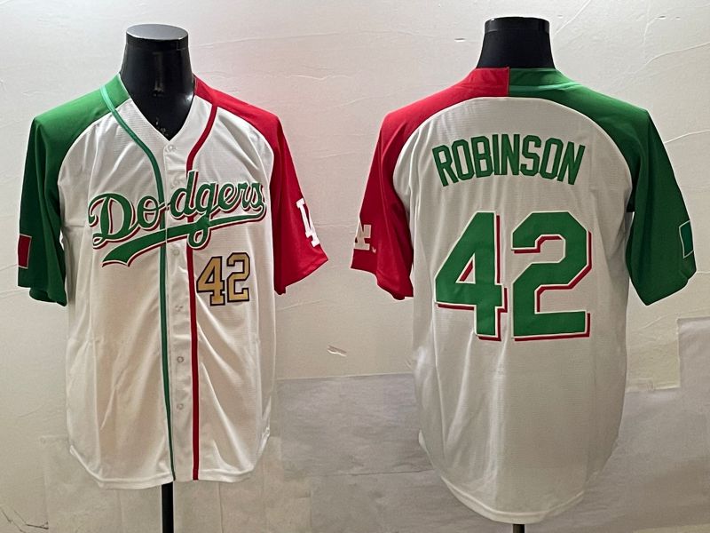 Men Los Angeles Dodgers #42 Robinson White Green Game 2025 Nike MLB Jersey style 8->los angeles dodgers->MLB Jersey